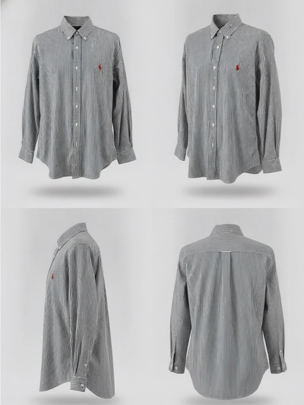 Polo by Ralph Lauren Navy and White Striped Button-Down Shirt with Red Pony